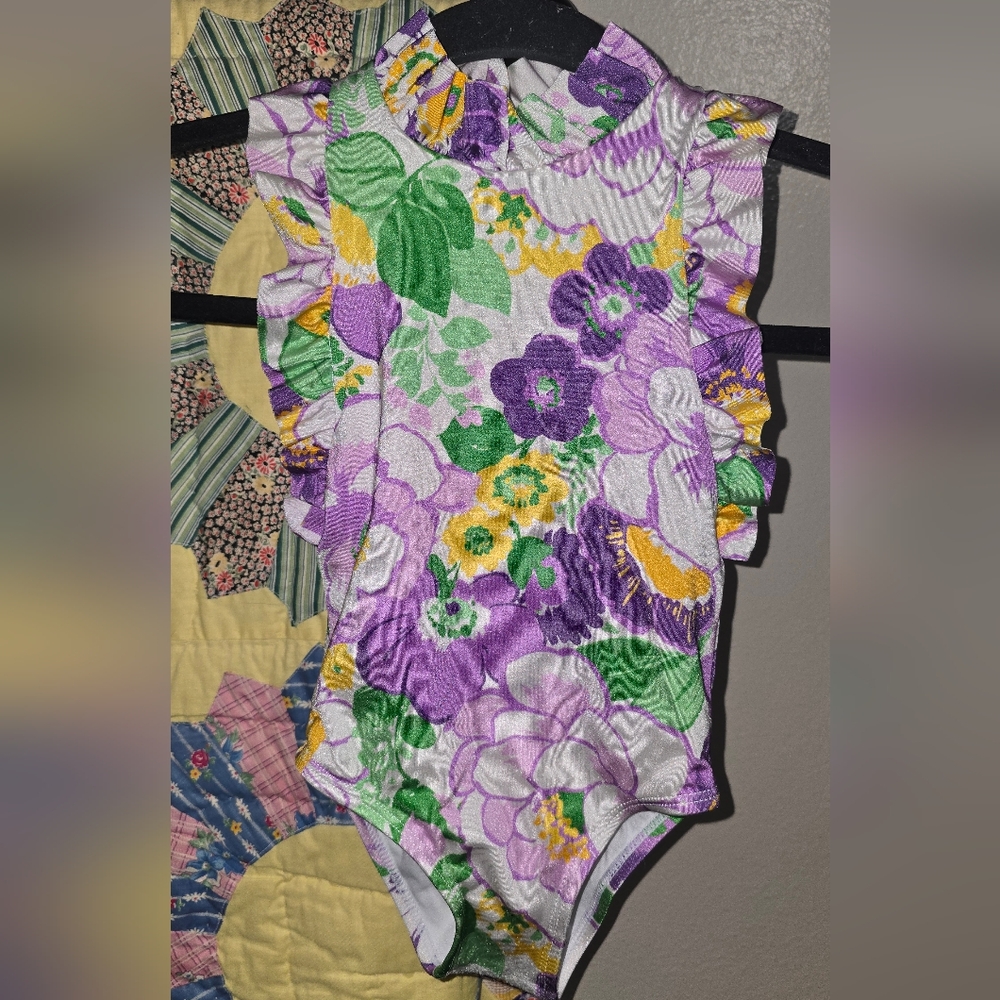 Janie and Jack Purple and Green Floral Bodysuit 2T